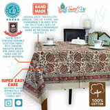 Cotton Vegetable Dye Hand Block Print Floral Tablecloth Rectangle Red Beige