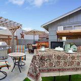 Cotton Vegetable Dye Hand Block Print Floral Tablecloth Rectangle Red Beige