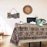 Cotton Vegetable Dye Hand Block Print Floral Tablecloth Rectangle Red Beige