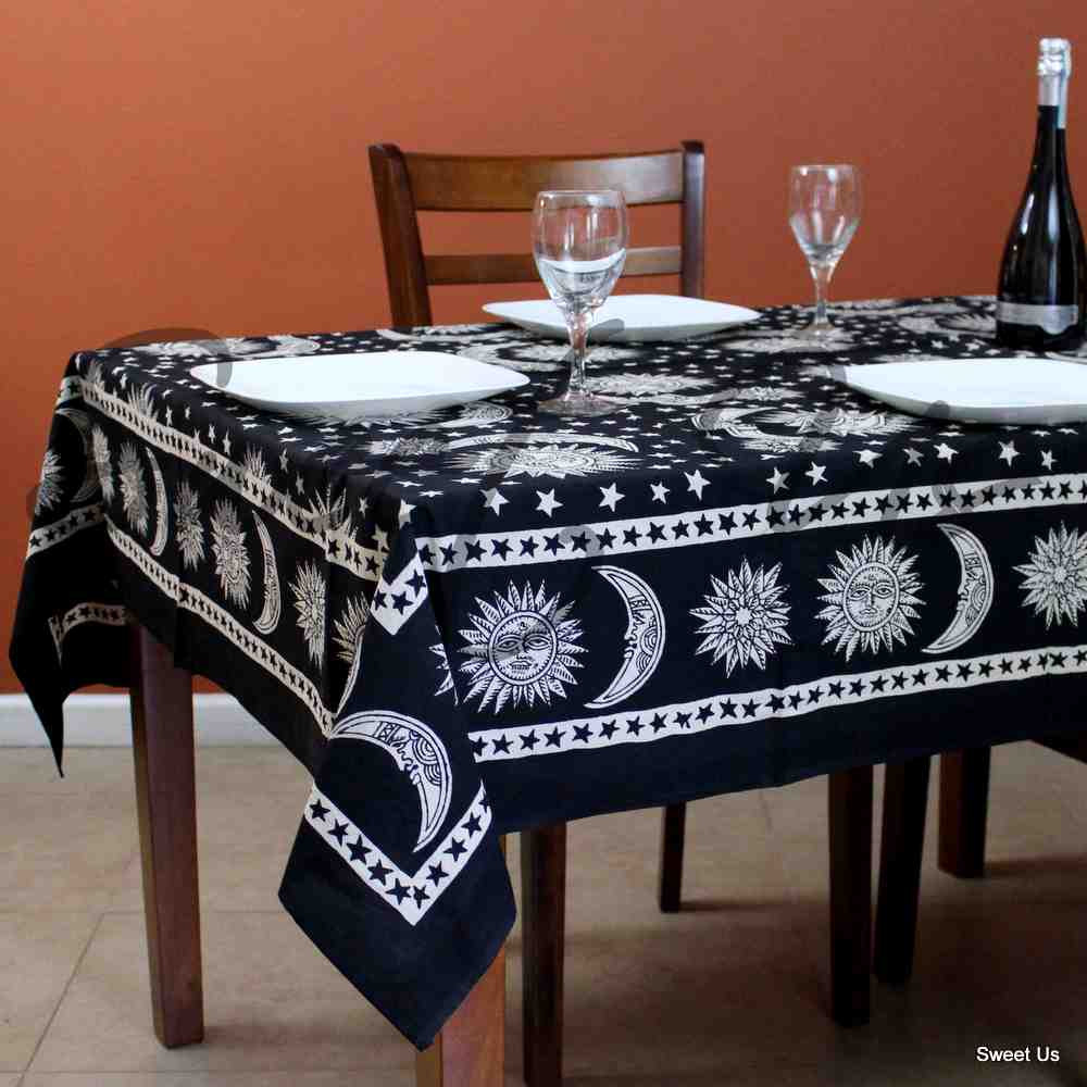 G-RAP 【DA SWORDZMEN】Sun Moon and Stars Handmade 100% Cotton Celestial Sun Moon & Star Tapestry Coverlet