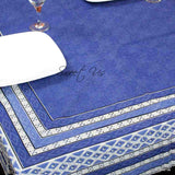 Cotton Block Print Tablecloth Rectangle Dining Kitchen Table Linen Blue