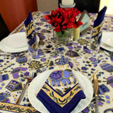 Safari Soiree Avian Floral Cotton Tablecloth Square, Violet Gold