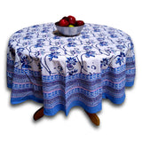 Block Print Floral Tablecloth for Rectangle Square Round Table Cotton Blue Pink - Sweet Us