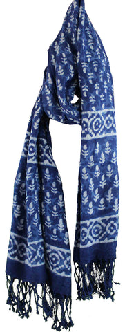 Large Scarf for Women Lightweight Soft Sheer Dabu Floral Shawl Stole Indigo Blue - Sweet Us