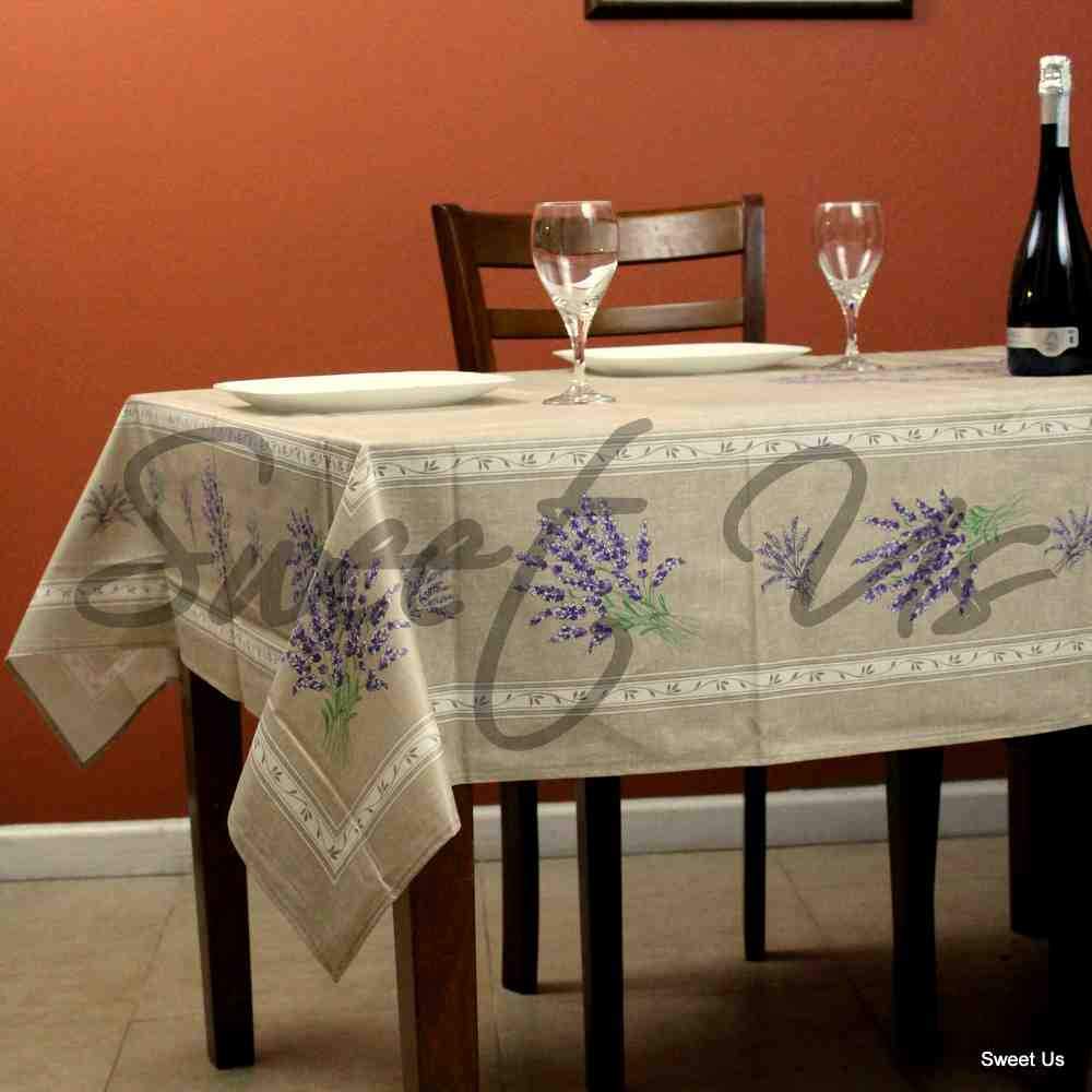 Wipeable Tablecloth Rectangle French Provencal Acrylic Coated Cotton Lavender