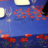 Wipeable Tablecloth Rectangle Spillproof French Acrylic Coated Poppy, Blue