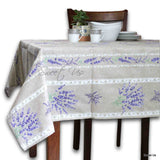 Wipeable Tablecloth French Provencal Acrylic Coated Cotton Lavender Taupe