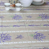 Wipeable Tablecloth French Provencal Acrylic Coated Cotton Lavender Taupe