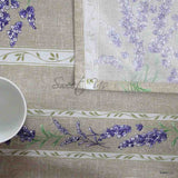 Wipeable Tablecloth French Provencal Acrylic Coated Cotton Lavender Taupe