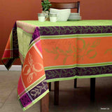 Wipeable Spill Resistant French Floral Cotton Jacquard Tablecloth Rectangle Green