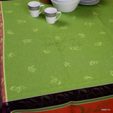 Wipeable Spill Resistant French Floral Cotton Jacquard Tablecloth Rectangle Green