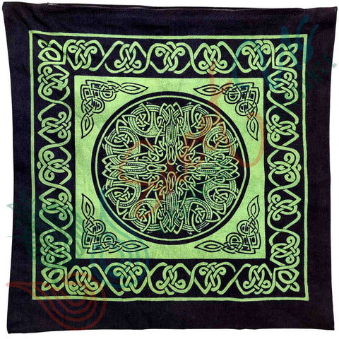 Cotton Celtic Wheel of Life Cushion Cover Shell 17x17 Green Tan