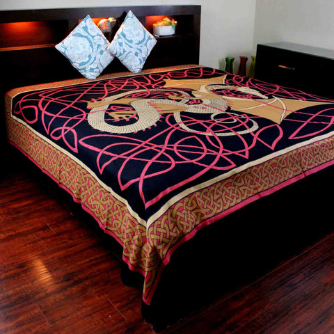 Cotton Celtic Dragon Tapestry Tablecloth Thin Bedspread Twin Full Red - Sweet Us