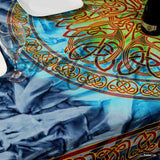 Cotton Batik Celtic Circle Wheel Of Life Tablecloth Rectangle Blue Red Yellow