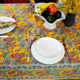Floraison de Luxe Cotton French Country Floral Tablecloth, Golden Garden