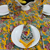 Floraison de Luxe Cotton French Country Floral Tablecloth, Golden Garden