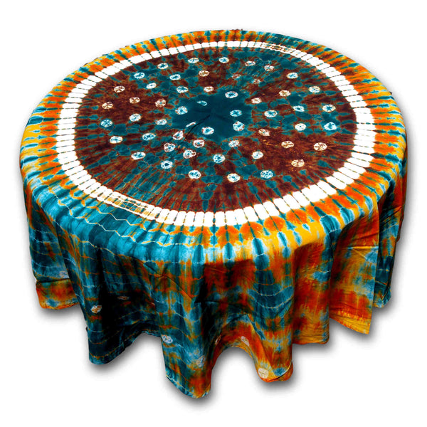 Cotton Bandhani Tie Dye Mandala Tablecloth Round 76 inches Blue