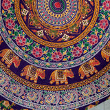Handmade 100% Cotton Elephant Mandala Floral 81" Round Tablecloth Burgundy Mustard Orange Green - Sweet Us