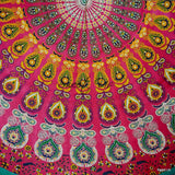 Cotton Elephant Mandala Floral Tablecloth Round 81 in Red Orange Green