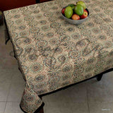Vegetable Dye Block Print Tablecloth Rectangle, Round, Square, Cotton Linen Tan - Sweet Us