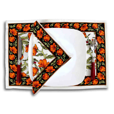 The Affluent Floral French Country Cotton Placemat, Amber Olive