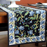 The Affluent Floral French Country Cotton Table Runner, Power Black