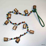 Chime of Ten Tin Bells with Metal Striker on 38" Long Cord with Colorful Beads