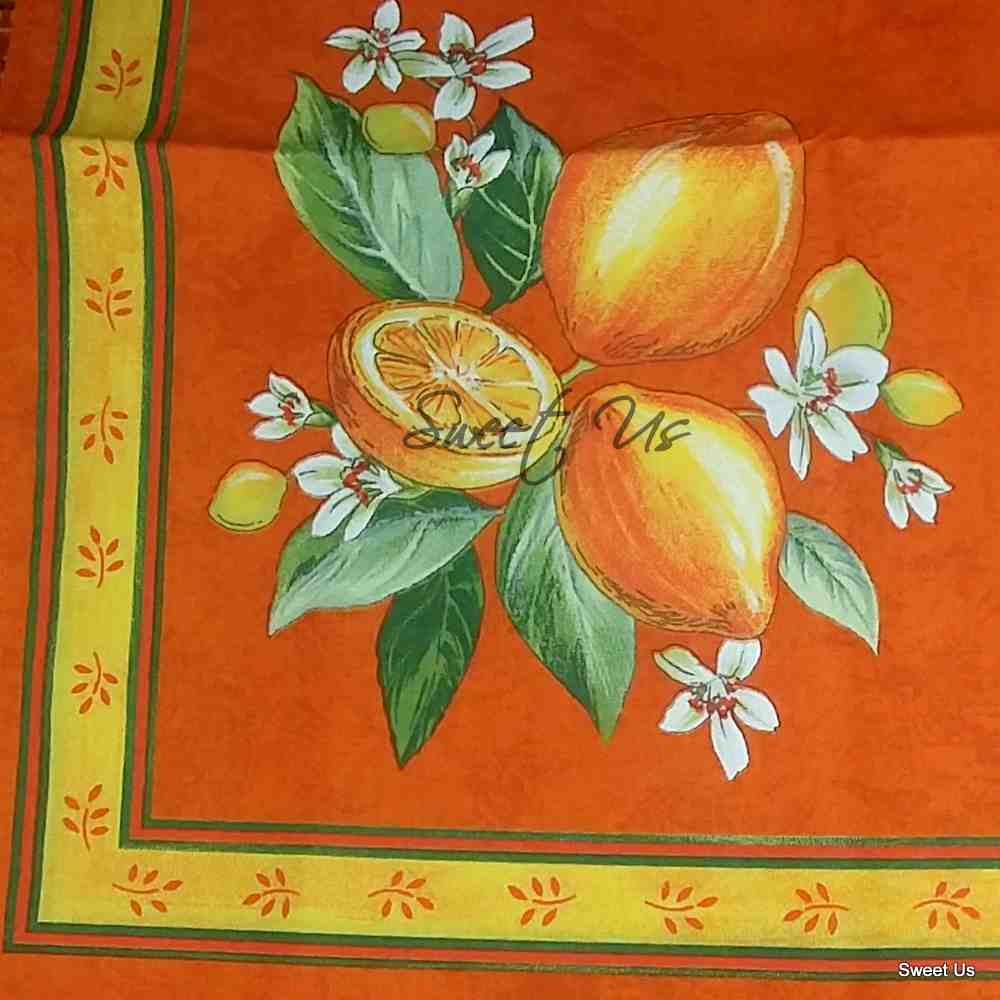 Le Citron Wipeable Acrylic Coated Cotton Tablecloth Round, 71 inches, Flame