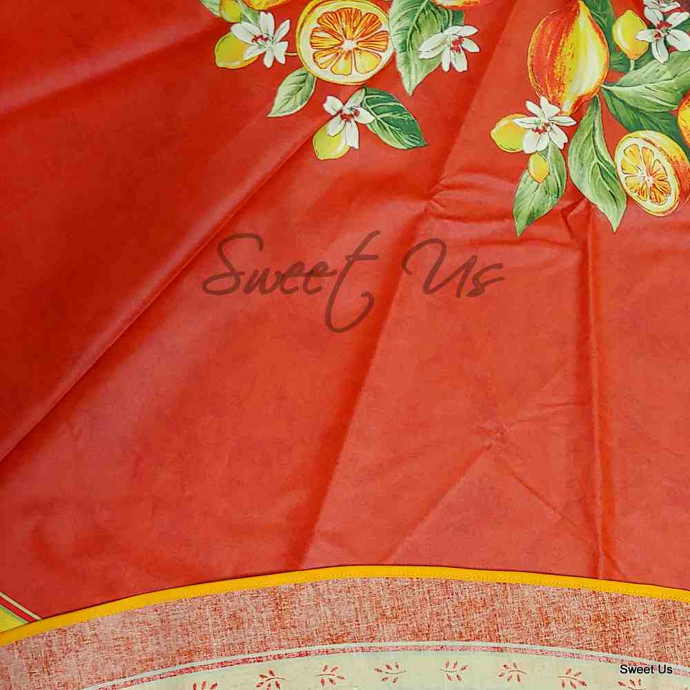 Le Citron Wipeable Acrylic Coated Cotton Tablecloth Round, 71 inches, Flame