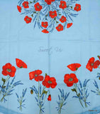 Wipeable Tablecloth Round Spillproof French Acrylic Coated Poppy, Blue