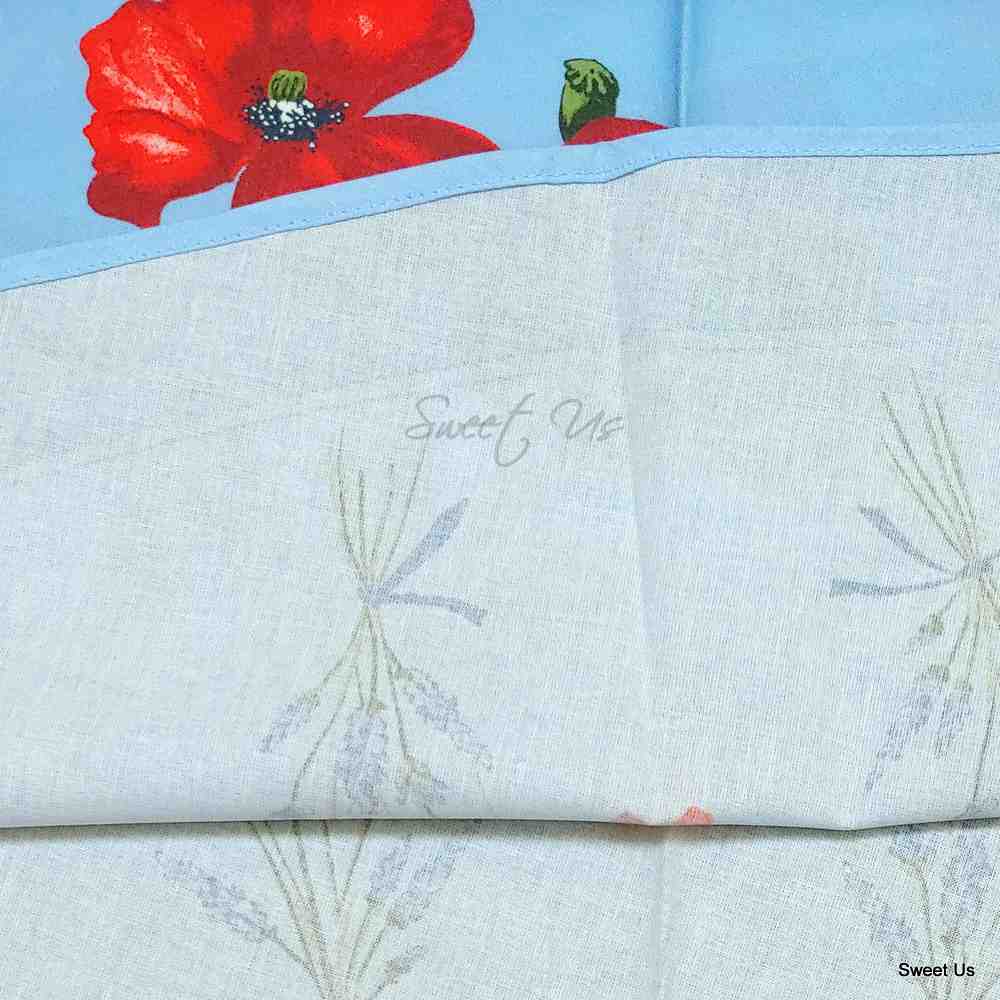 Wipeable Tablecloth Round Spillproof French Acrylic Coated Poppy, Blue