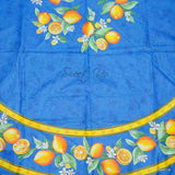 Le Citron Wipeable Acrylic Coated Cotton Tablecloth Round, Bleu