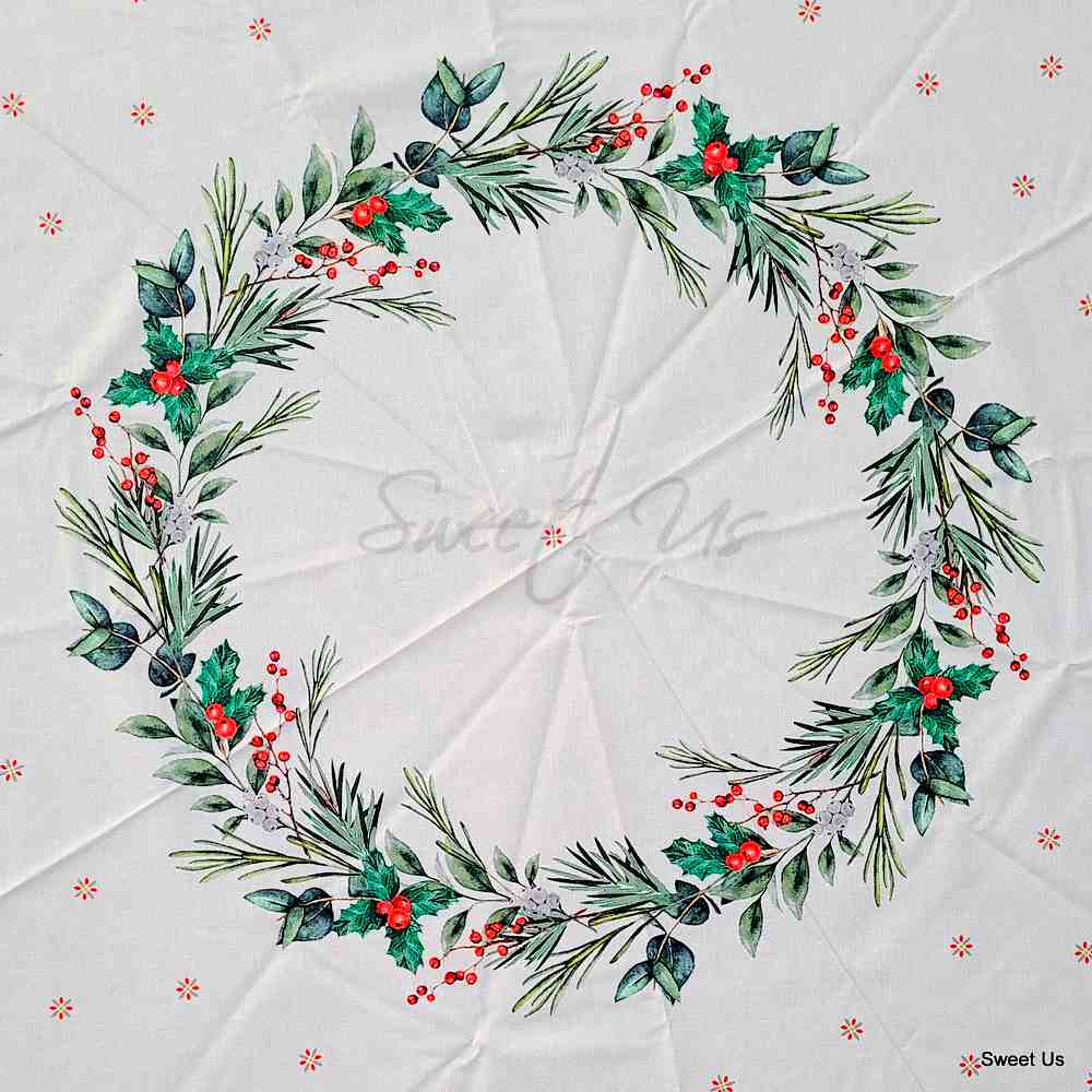 Wipeable Tablecloth Round Christmas White Red Acrylic Coated Spill Resistant