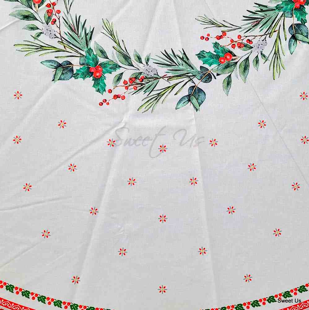 Wipeable Tablecloth Round Christmas White Red Acrylic Coated Spill Resistant