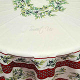 Wipeable Tablecloth Round Spillproof French Acrylic Coated Fleur Oliviers Red