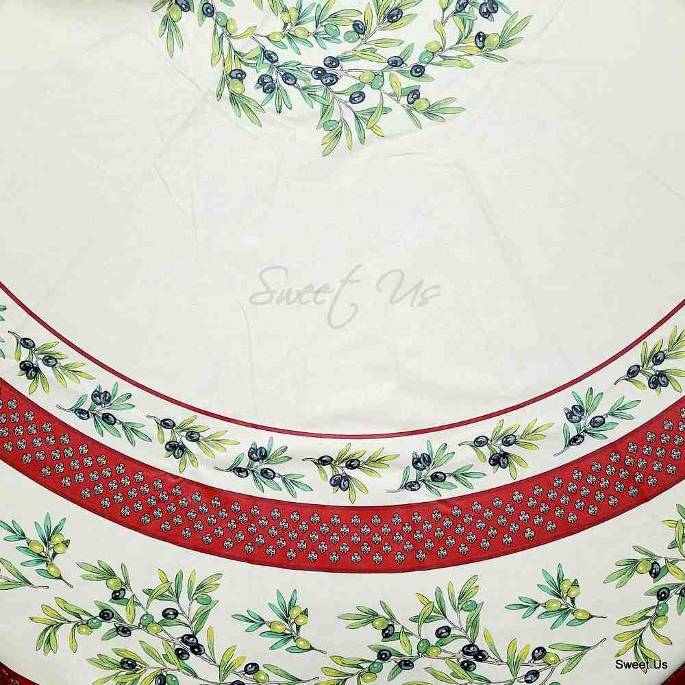 Wipeable Tablecloth Round Spillproof French Acrylic Coated Fleur Oliviers Red