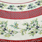 Wipeable Tablecloth Round Spillproof French Acrylic Coated Fleur Oliviers Red