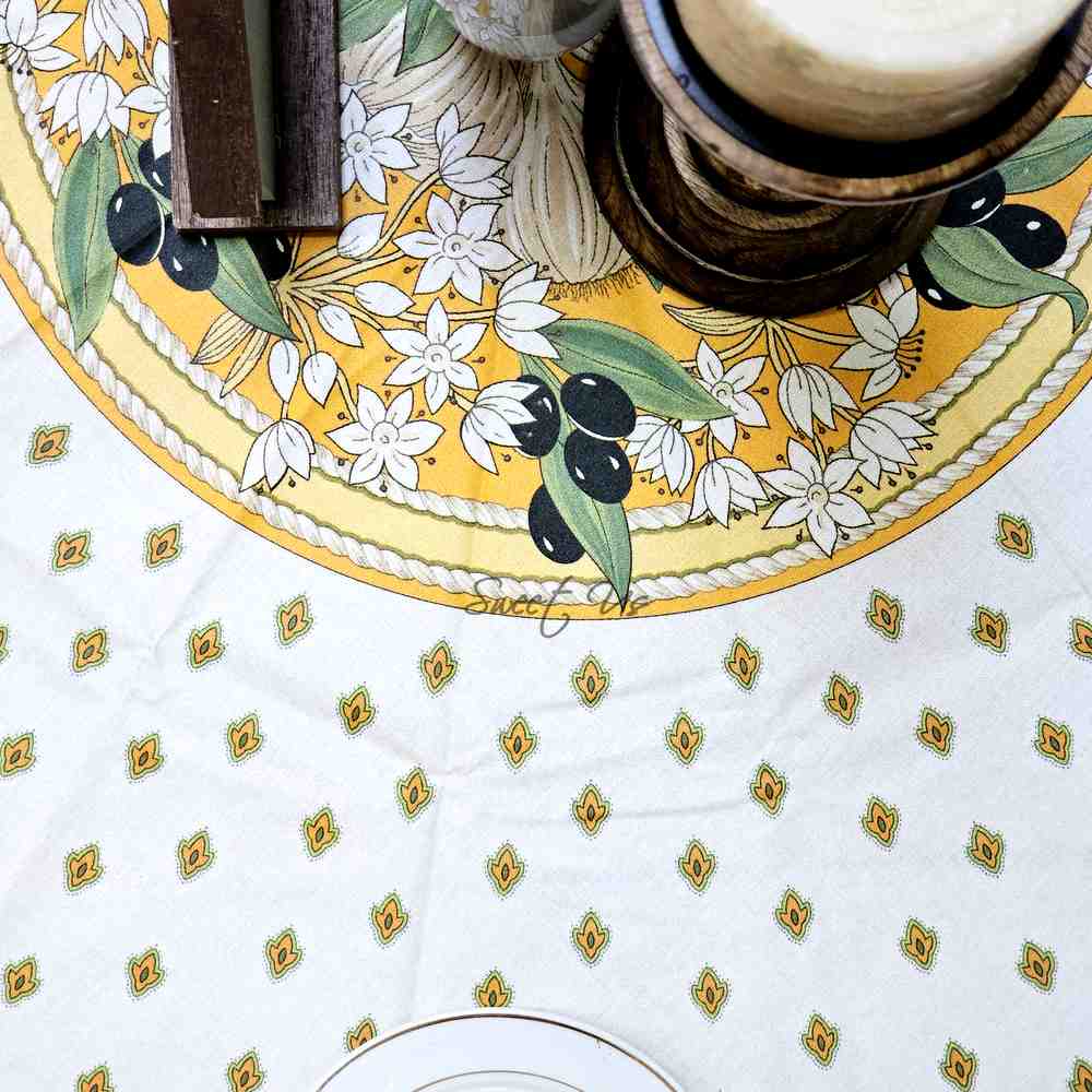 Herbal Vineyard Wipeable Tablecloth Stain Resistant French Acrylic Coated, Gold