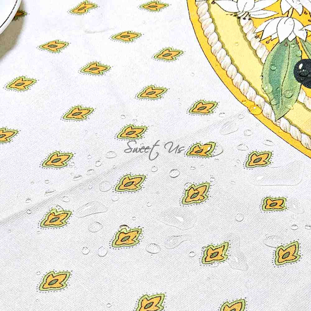 Herbal Vineyard Wipeable Tablecloth Stain Resistant French Acrylic Coated, Gold