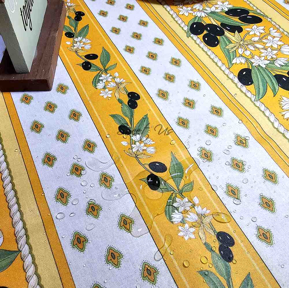 Herbal Vineyard Wipeable Tablecloth Stain Resistant French Acrylic Coated, Gold