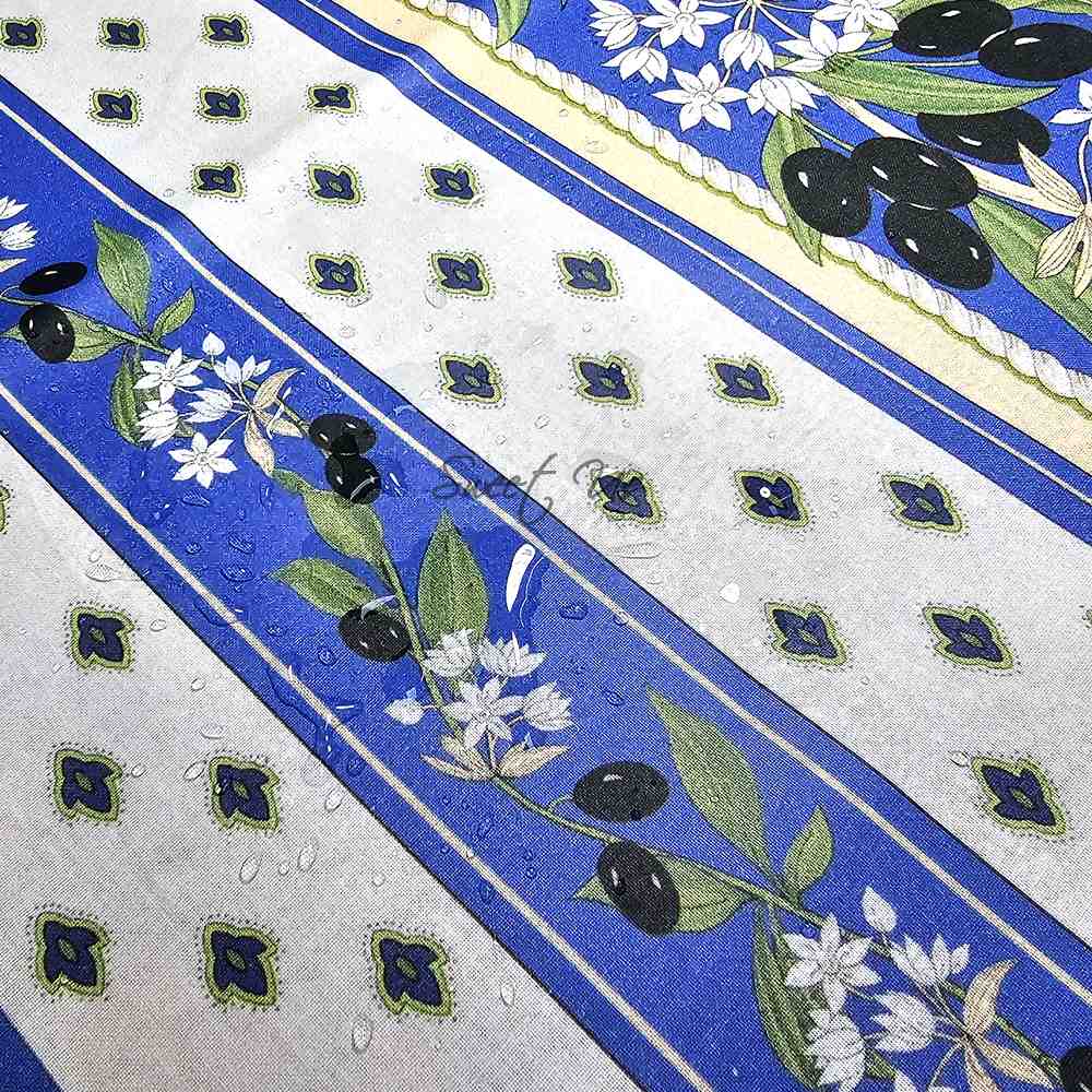 Herbal Vineyard Wipeable Tablecloth Stain Resistant French Acrylic Coated, Sky