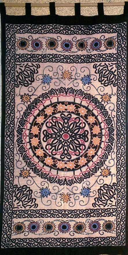Celtic Sunflower Cotton Floral Curtain Drape Panel, Solstice - Sweet Us