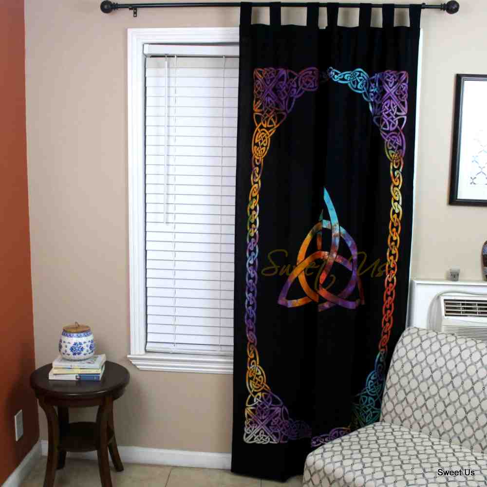 Celtic Triquetra Cotton Panel Living Room Curtain, Midnight Mirage