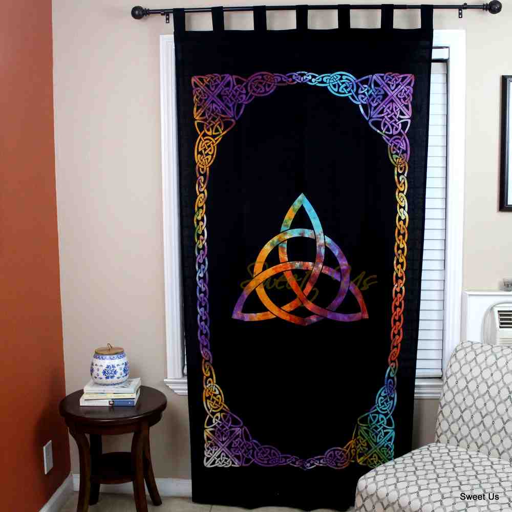 Celtic Triquetra Cotton Panel Living Room Curtain, Midnight Mirage