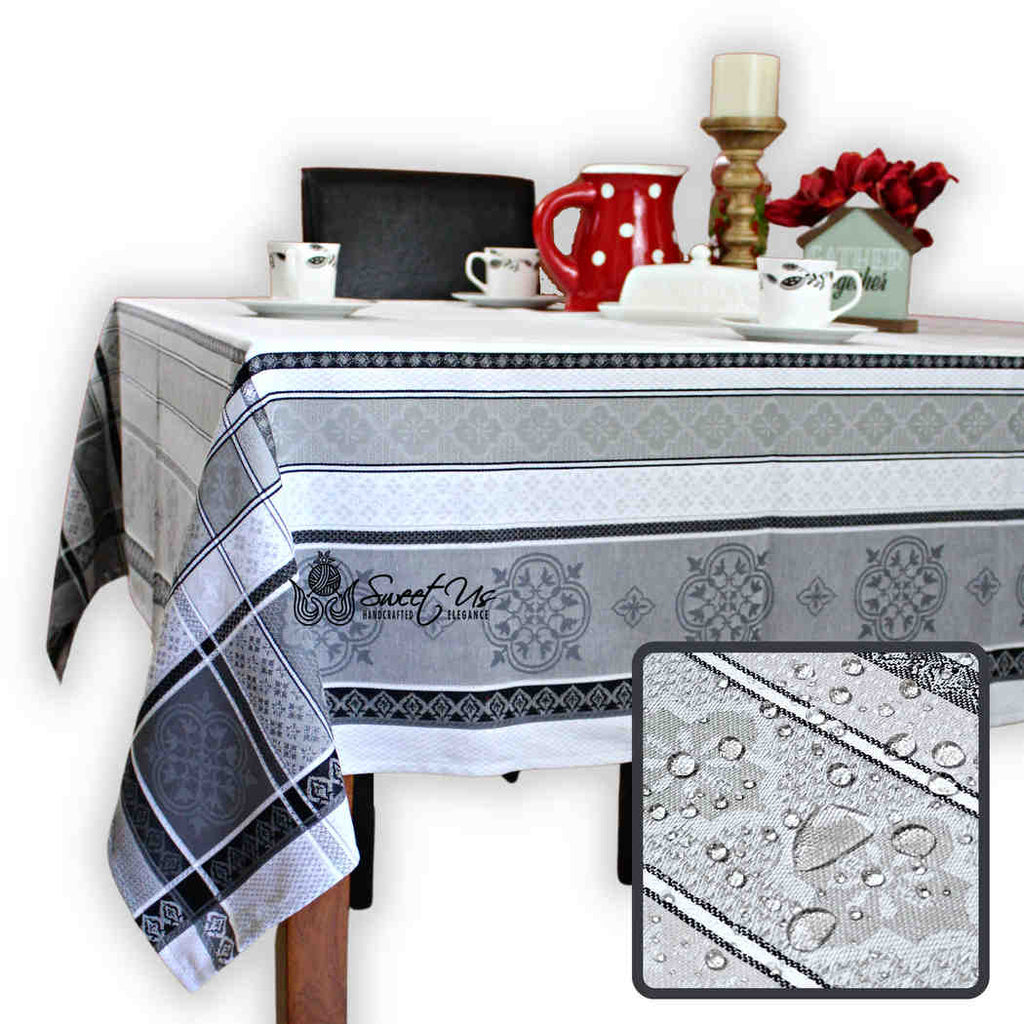 Fleur Ombre Easy Clean French Tablecloth Rectangle, Shadow Bloom