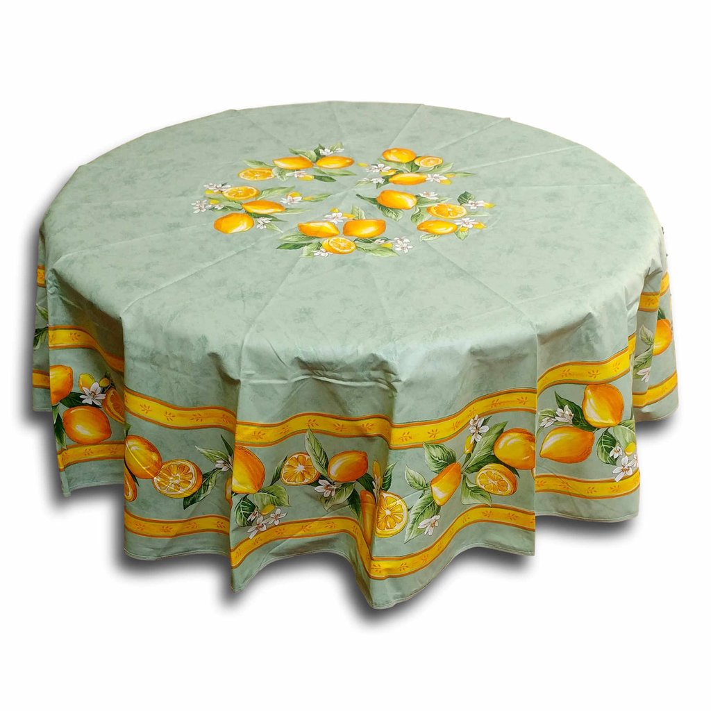Le Citron Wipeable Acrylic Coated Cotton Tablecloth Round, 71 inches, Fern