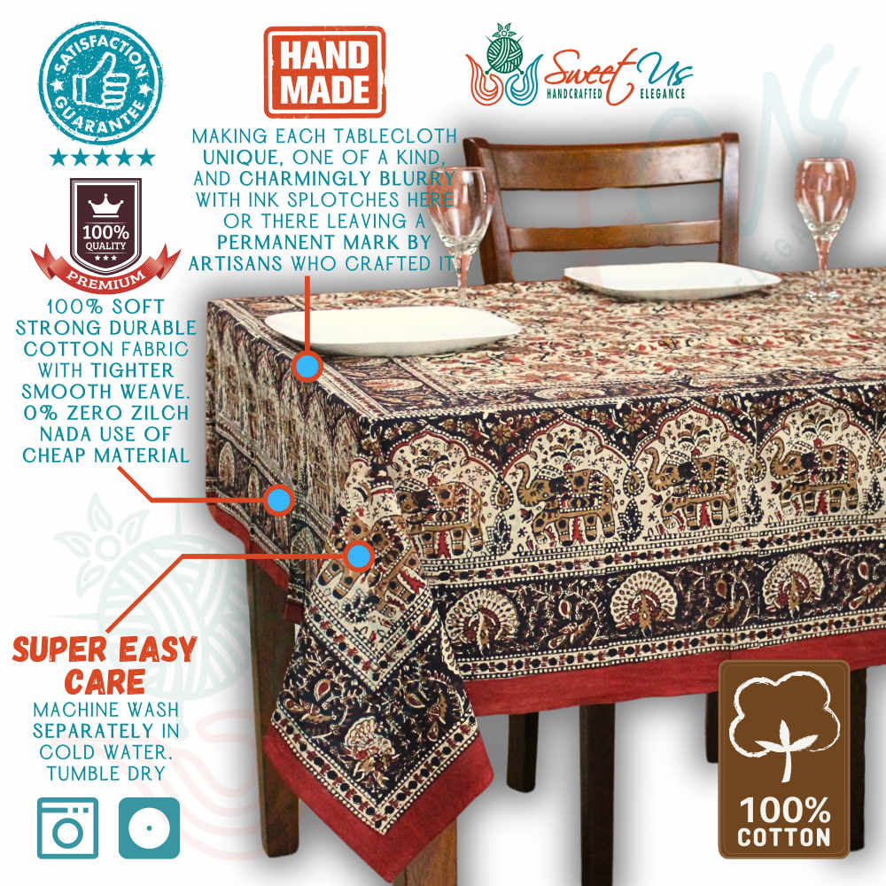 Paisley Safari Block Print Cotton Floral Tablecloth Rectangle, Golden Blaze