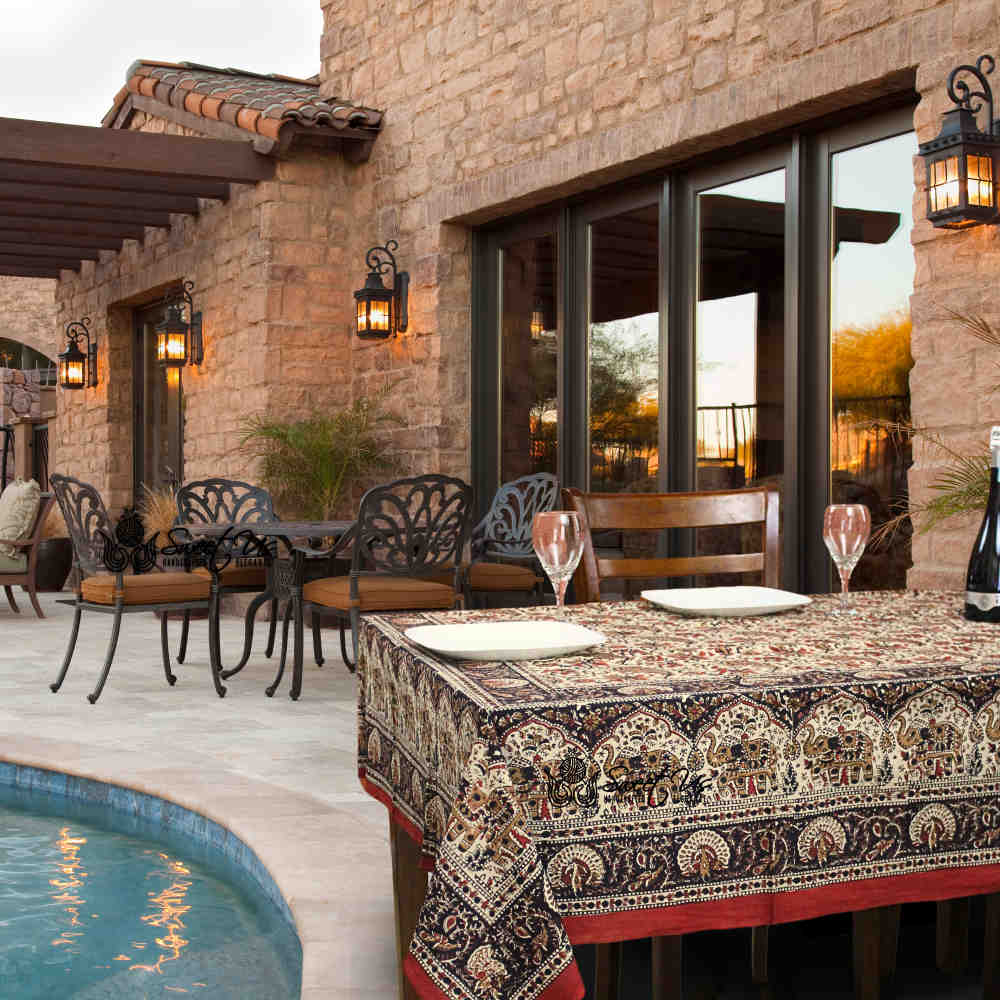 Paisley Safari Block Print Cotton Floral Tablecloth Rectangle, Golden Blaze