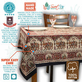 Paisley Safari Block Print Cotton Floral Tablecloth Rectangle, Regal Sands