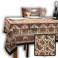 Paisley Safari Block Print Cotton Floral Tablecloth Rectangle, Regal Sands - Sweet Us